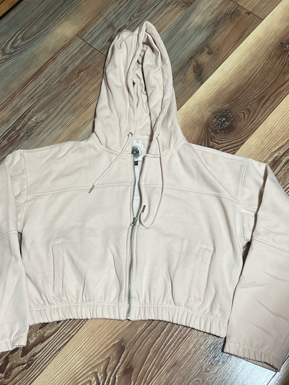 Ashley By 26 International Light Beige Cropped Hooded Zip Jacket